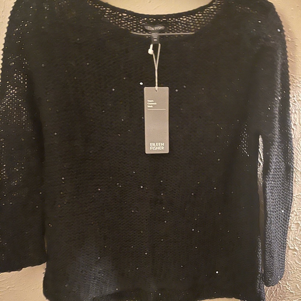 EILEEN FISHER-BLACK SEQUIN CHAINMAIL MESH.BRAND NEW WITH TAGS!! XS